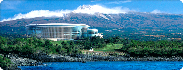 The ICC Jeju convention centre and the Jeju coastline