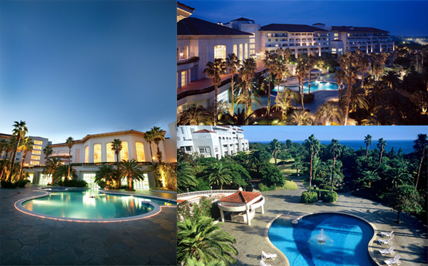 Resort swimming pools and gardens at the main conference hotel on Jeju Island